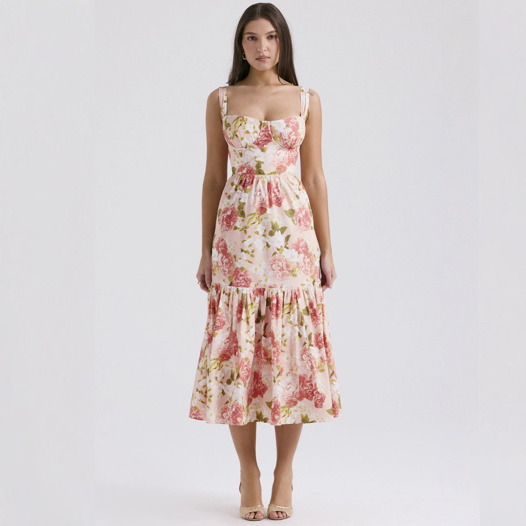 Robe maxi à motifs floraux pour femmes avec corsage ajusté et jupe évasée Levoire