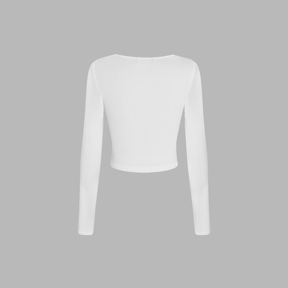 Chemisier cropped à manches longues pour femmes avec un design drapé sophistiqué et un col rond tendance Levoire