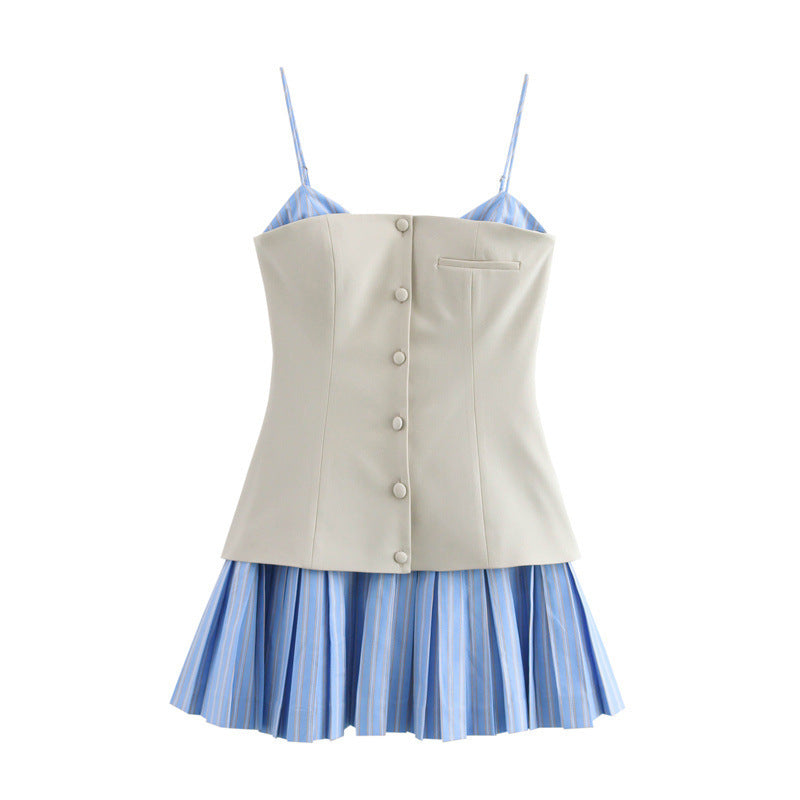 Levoire | Élégant robe à bretelles spaghetti en satin patchwork Couleur