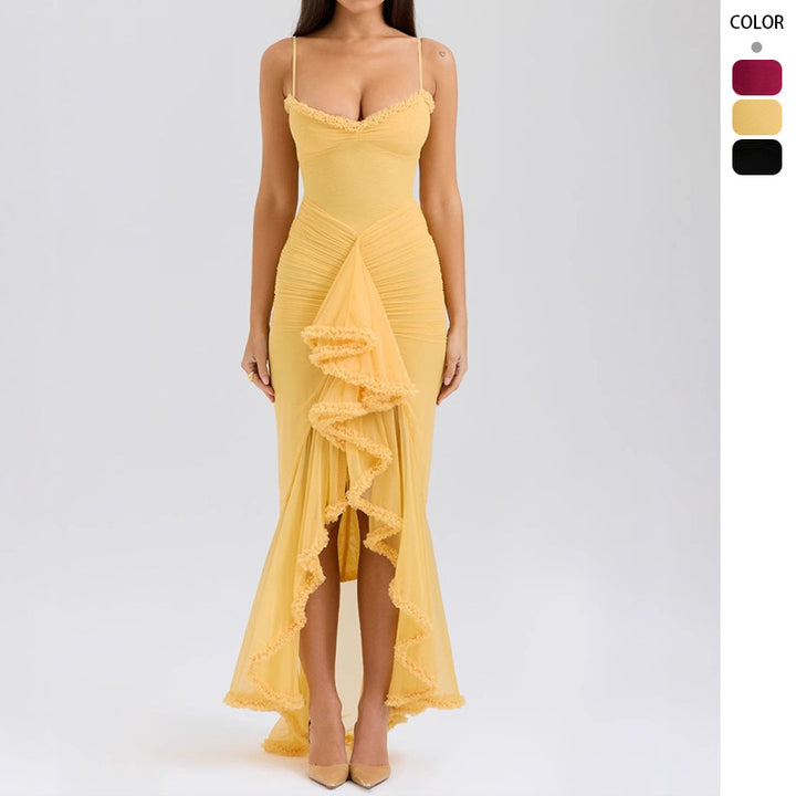 Robe Maxi Élégante pour Femmes avec Détails Volants et Coupe Fittée Levoire