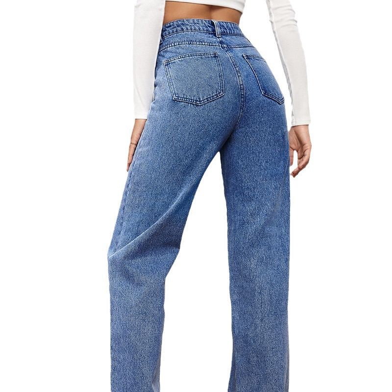 Jeans femme taille haute à coupe large avec look décontracté et poches classiques Levoire