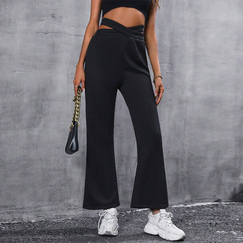 Pantalon large taille haute pour femmes avec détail de nœud élégant Levoire