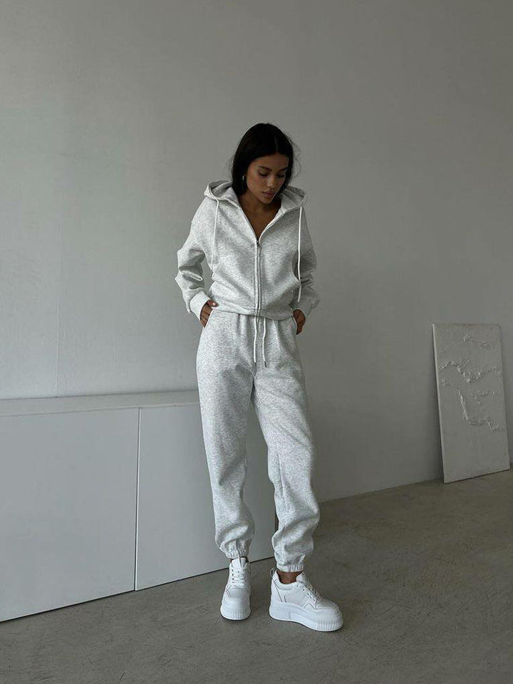 Levoire | Ensemble de pantalons en tissu élastique à capuche relaxant Gris clair