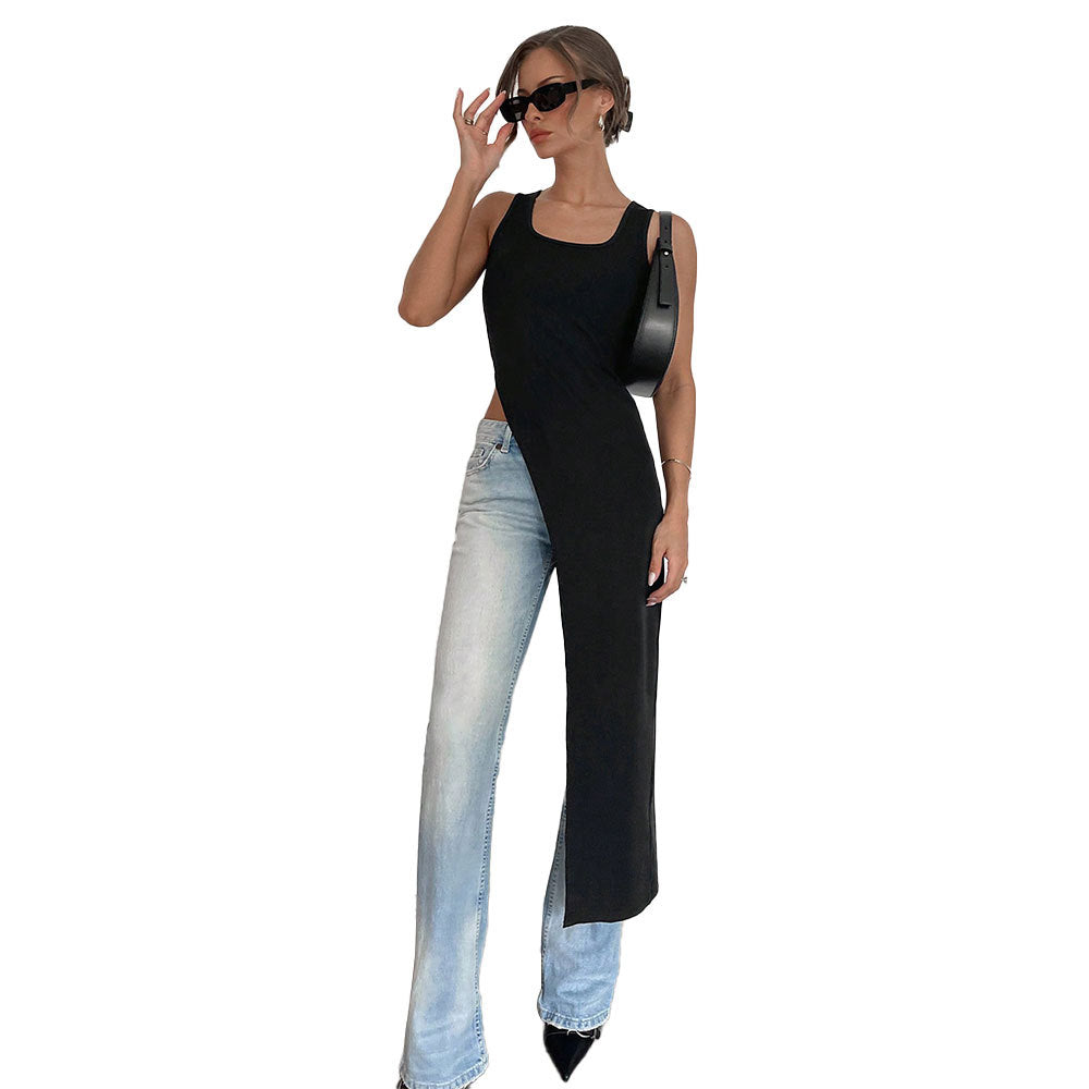 Robe maxi asymétrique pour femmes avec encolure ronde profonde et coupe fluide Levoire