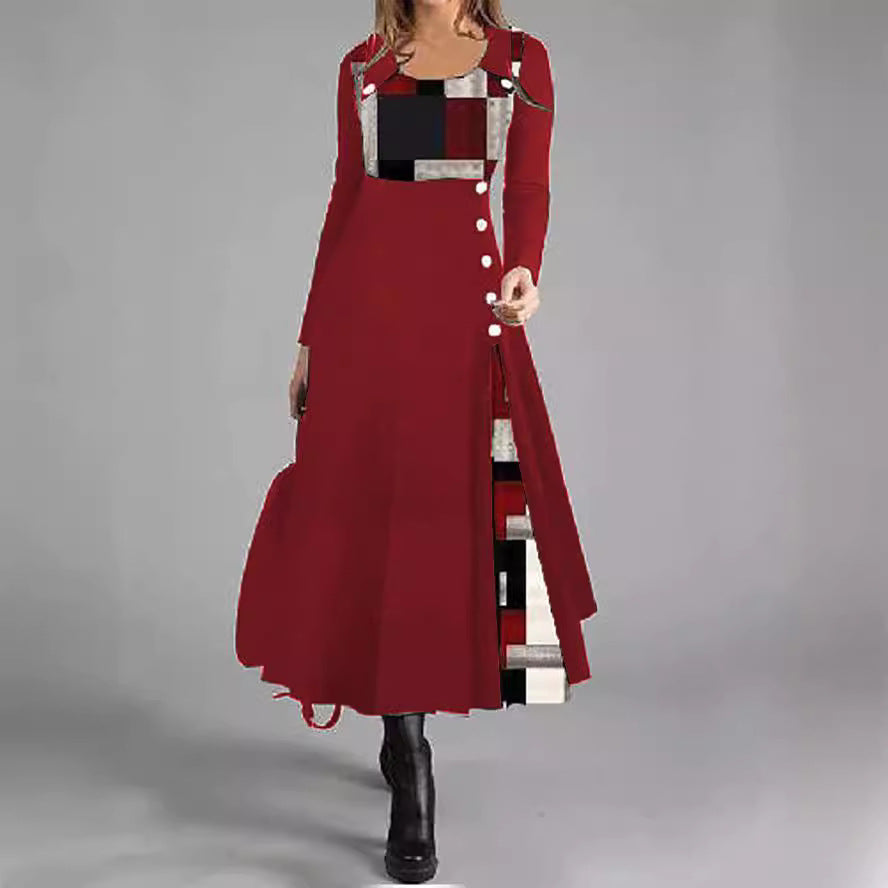 Levoire | Chic V Couleur graphique bouton rond Flare Robe