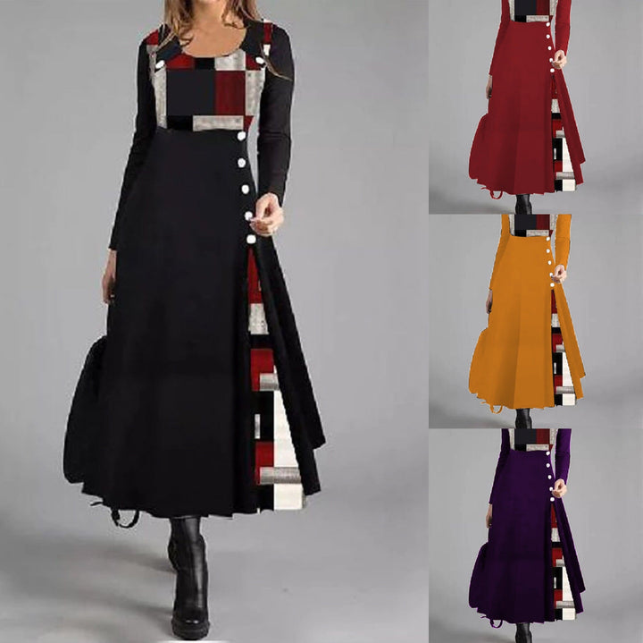 Levoire | Chic V Couleur graphique bouton rond Flare Robe