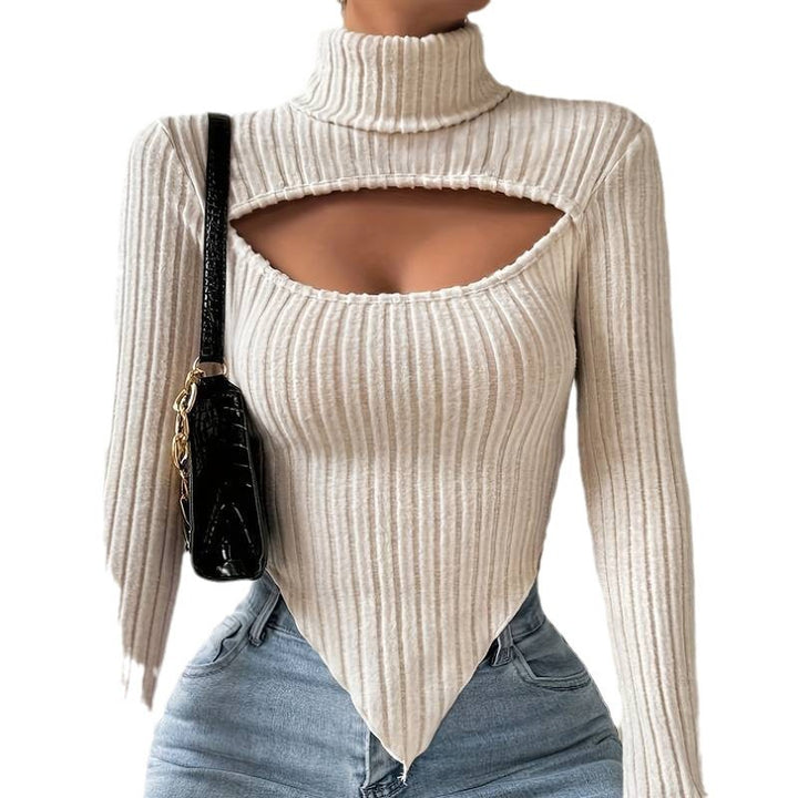 Body à manches longues pour femmes avec décolleté asymétrique et texture côtelée Levoire