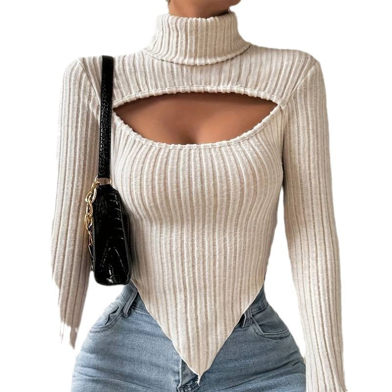 Body à manches longues pour femmes avec encolure asymétrique et texture côtelée Levoire