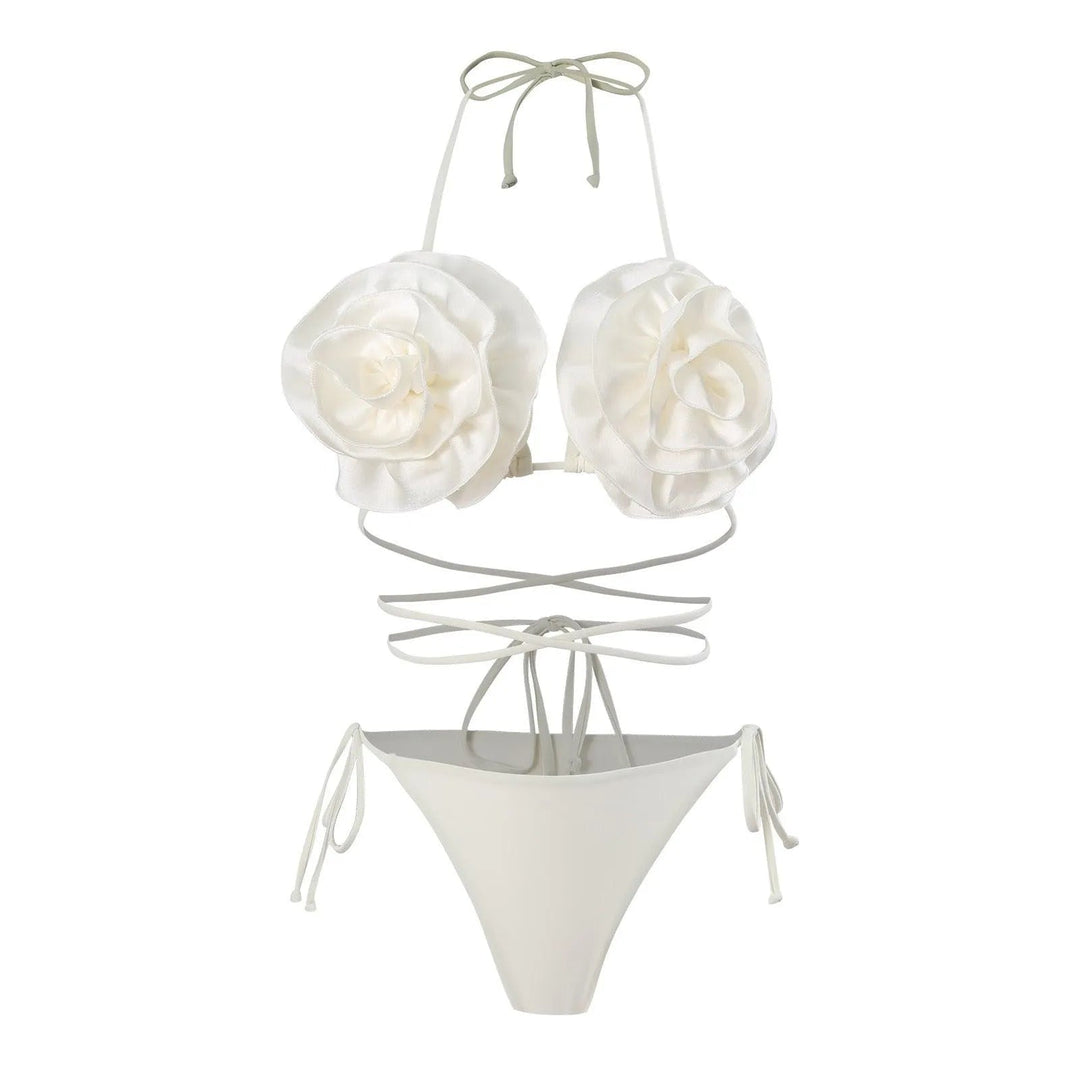 Levoire | Veste de bikini avec des fleurs 3D Blanc lacté