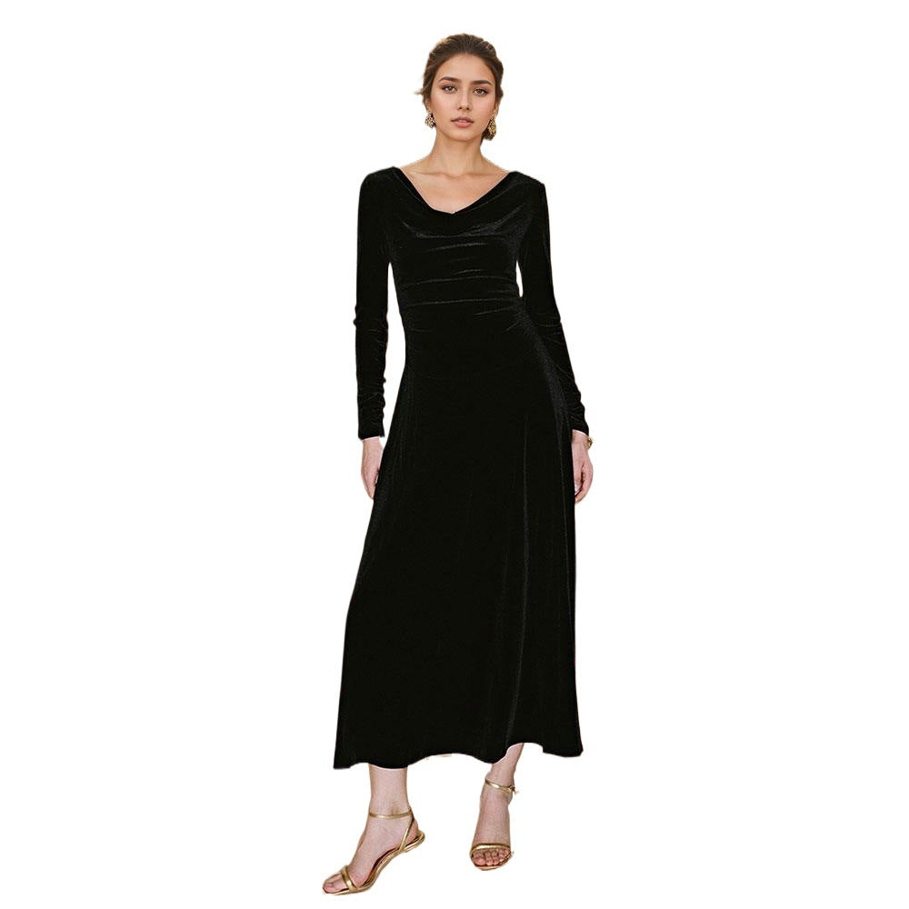 Robe maxi élégante pour femme avec encolure drapée flatteuse et manches longues Levoire