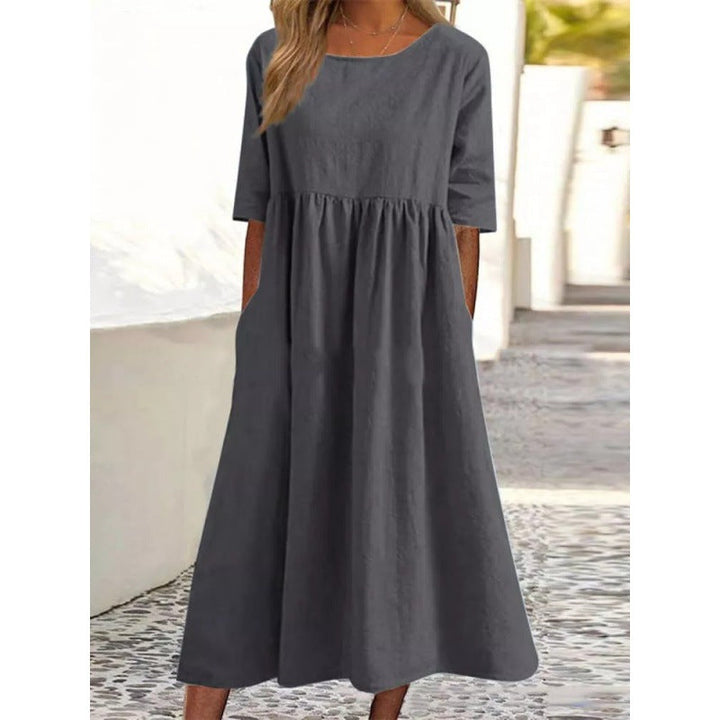 Levoire | Robe Longue Uni en Coton Lin sans Louer Gris