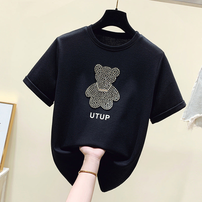 T-shirt femme avec motif d'ours scintillant et coupe décontractée Levoire