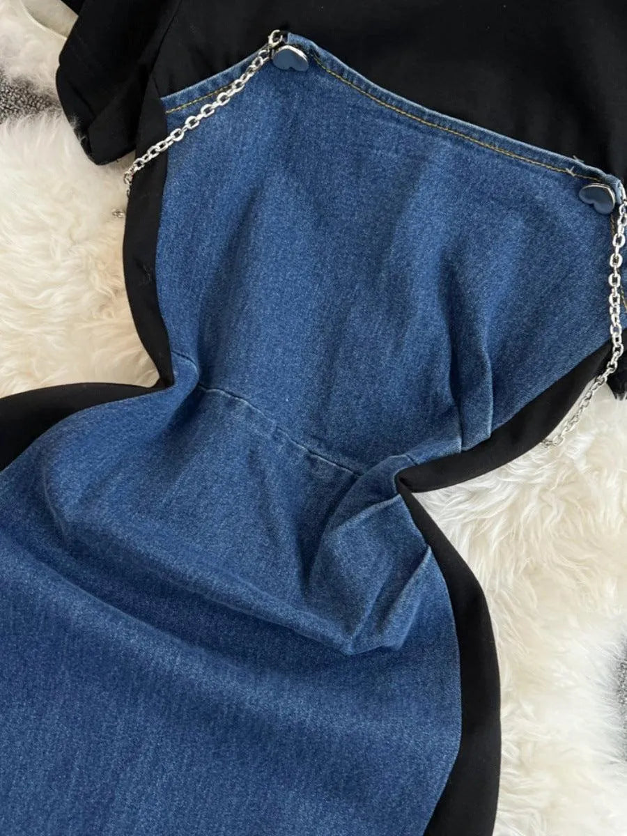 Levoire | Robe en jean effet patchwork pour femmes