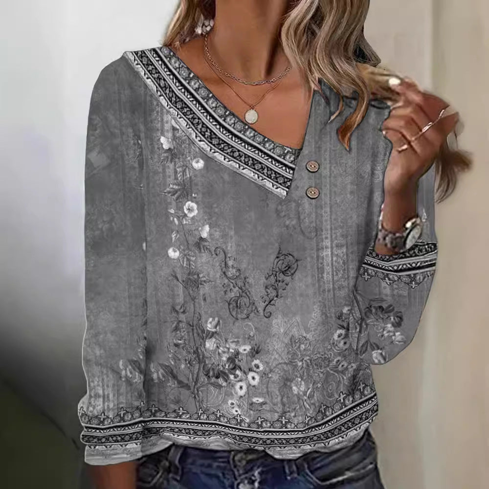 Blouse pour femme avec motif floral et col en V élégant Levoire