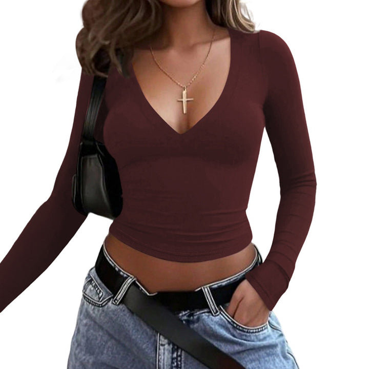 Chemise ajustée à manches longues pour femmes avec col en V et matériau élastique Levoire