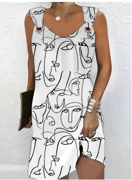 Levoire | Chic Été Rue Imprimé Abstrait Design Bouton Robe Blanc