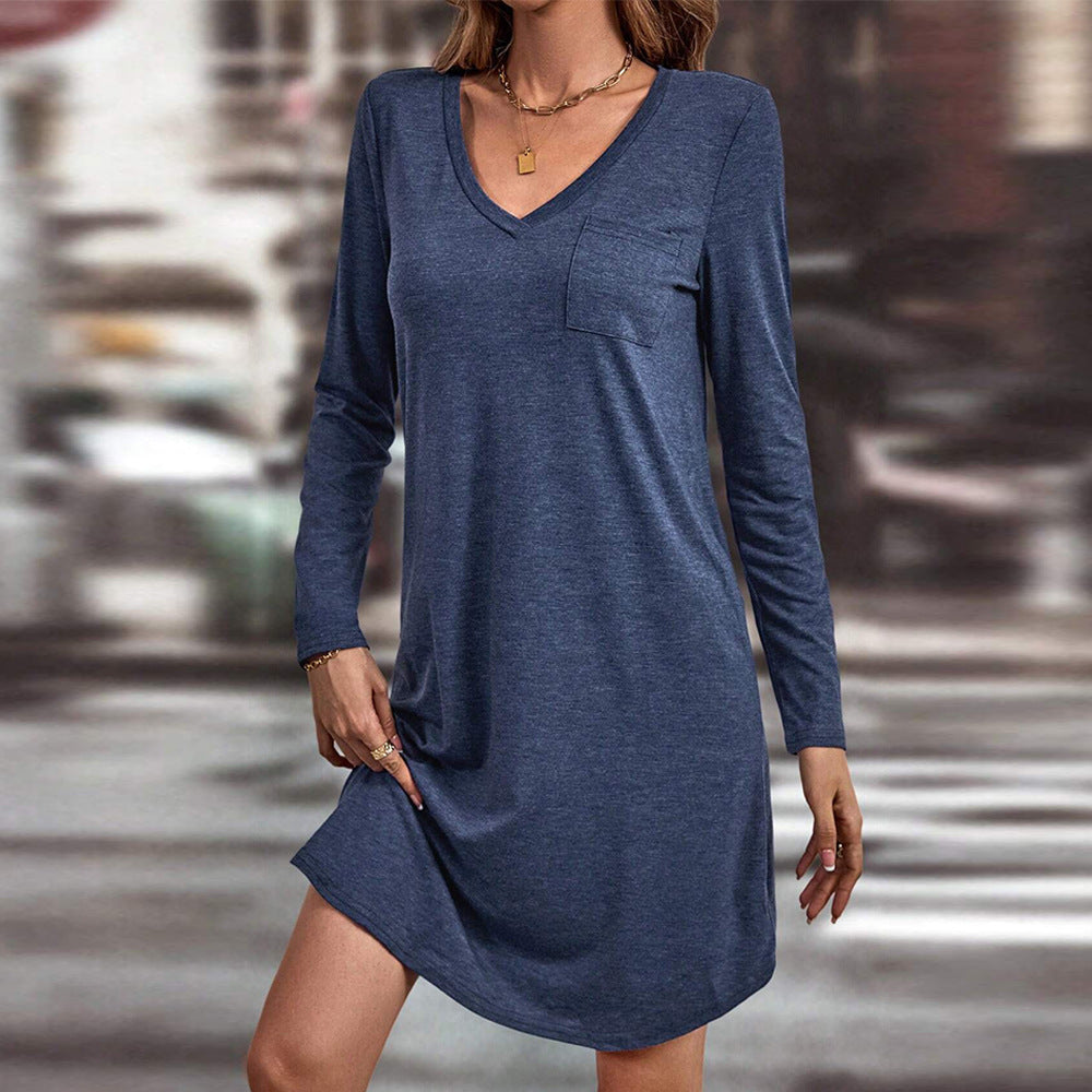 Levoire | Robe décontractée V-col canard Uni Manches longues Robe