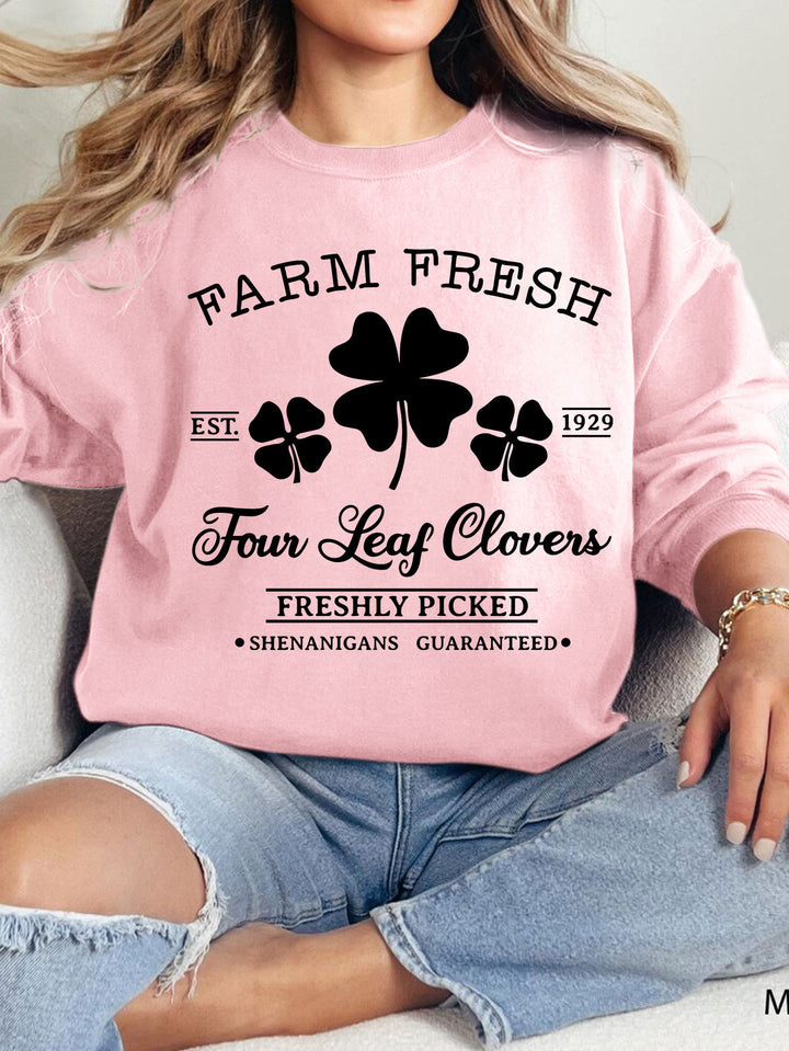 Sweat-shirt de loisirs pour femmes avec motif de trèfle inspiré du vintage et coupe confortable Levoire