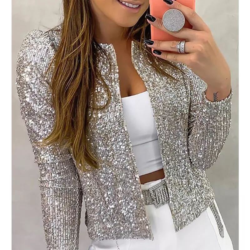 Levoire | Élégante Veste de Printemps Courte Casual Argent