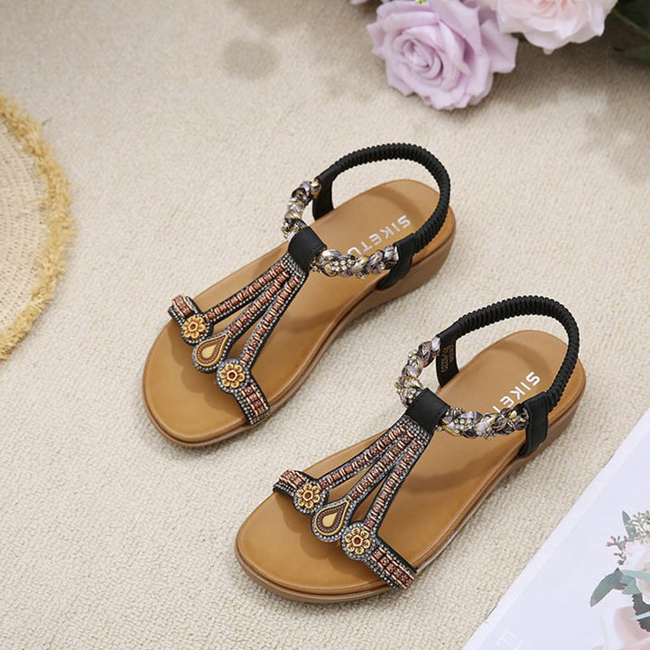 Levoire | Belles Sandales De Plage À Motifs Boho Pour Femmes Noir