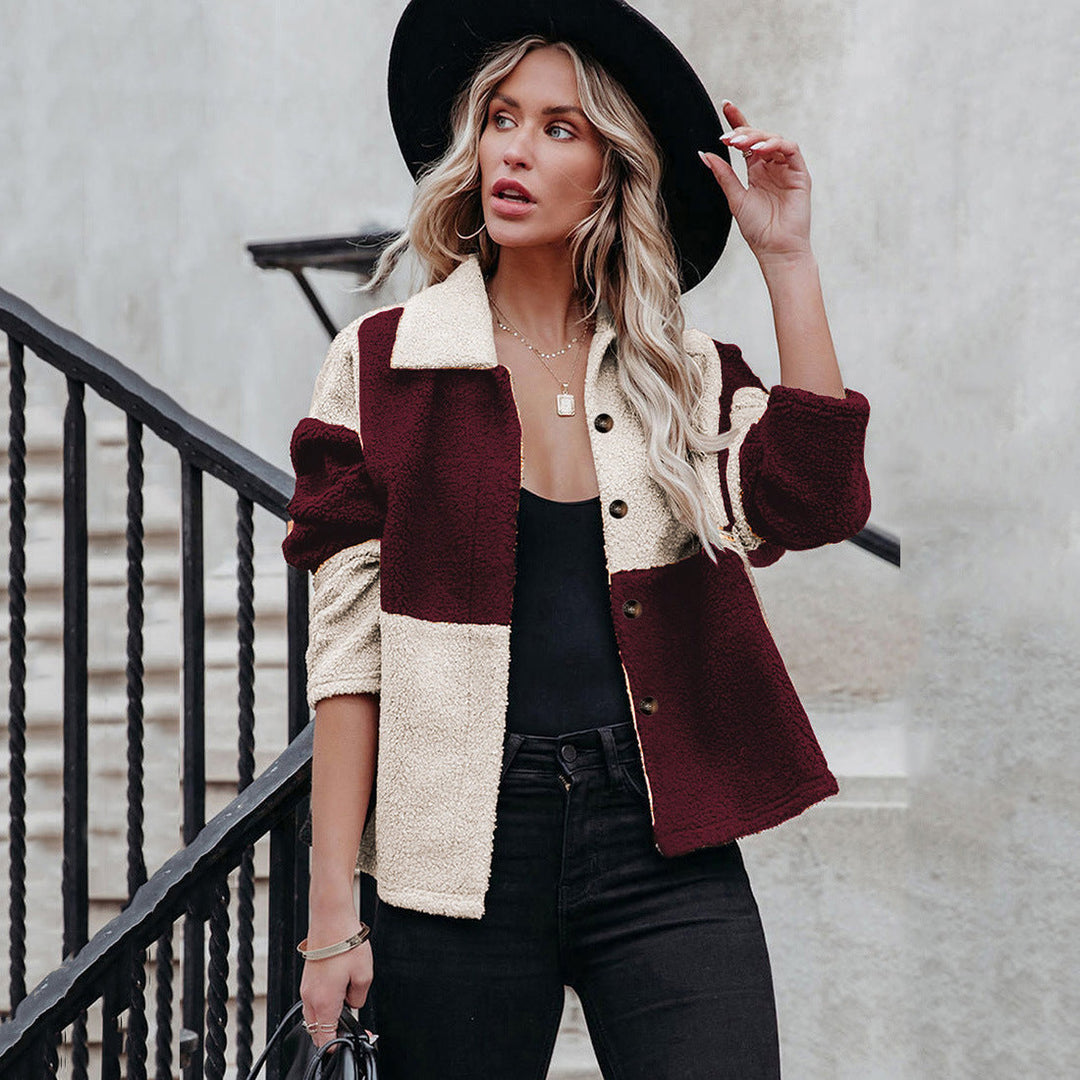 Levoire | Manteau En Laine À Une Rangée Pour Femmes Blanc et rouge
