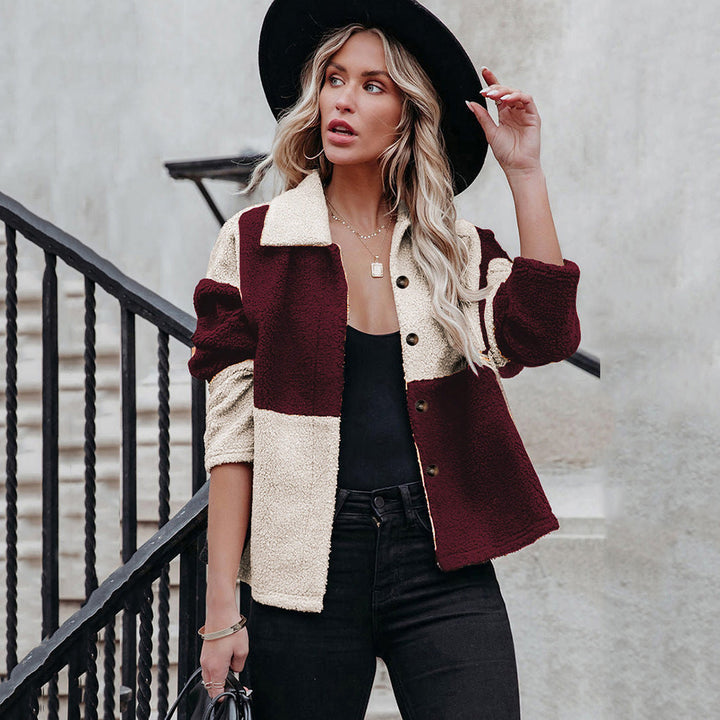 Levoire | Manteau En Laine À Une Rangée Pour Femmes Blanc et rouge