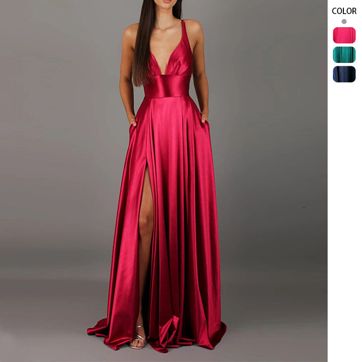 Robe de soirée élégante pour femmes avec décolleté en V profond et jupe fendue haute Levoire