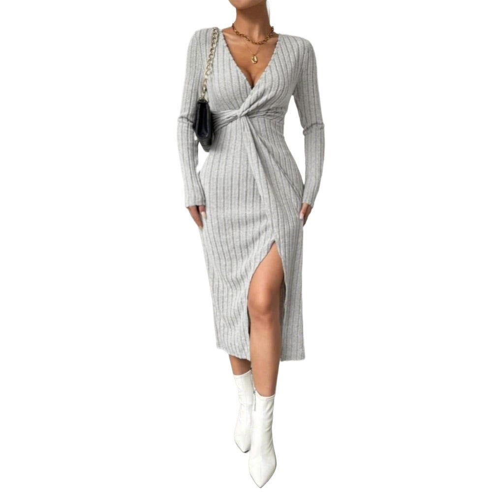 Robe midi moulante pour femme avec détail torsadé et fente sur le côté Levoire
