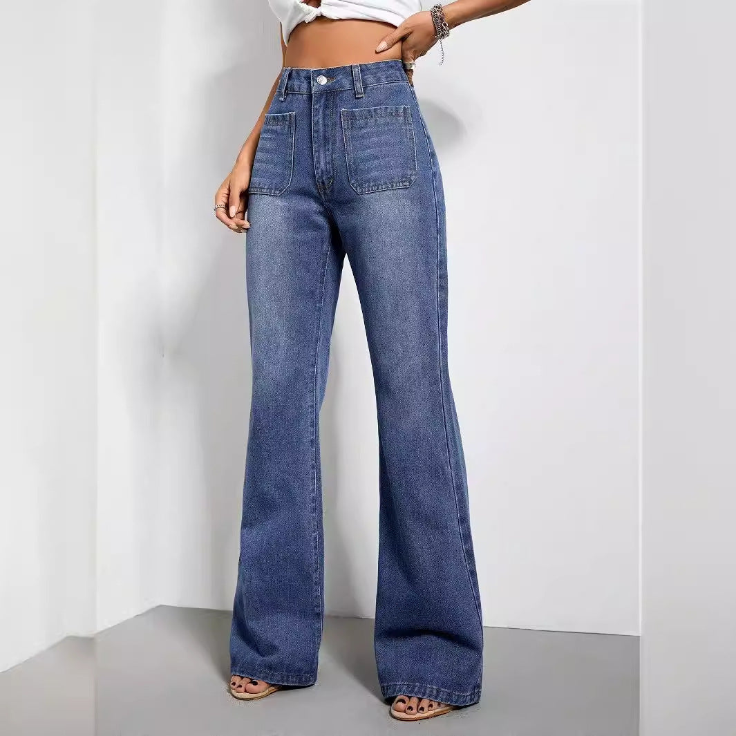 Jeans pour femmes loose taille haute avec poches latérales et coupe décontractée Levoire