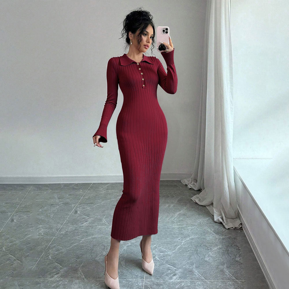 Robe maxi ajustée pour femme avec col polo et patte de boutonnage Levoire