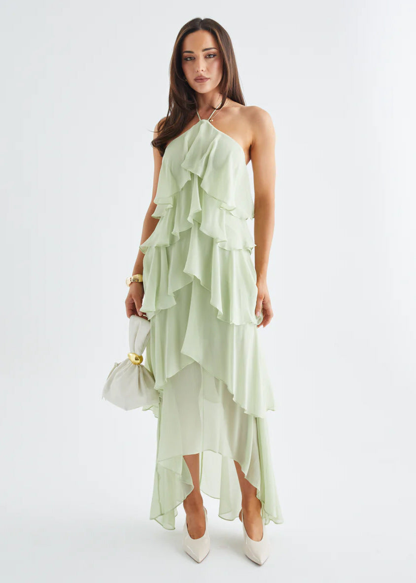 Robe maxi femme avec superposition élégante et volants floraux Levoire