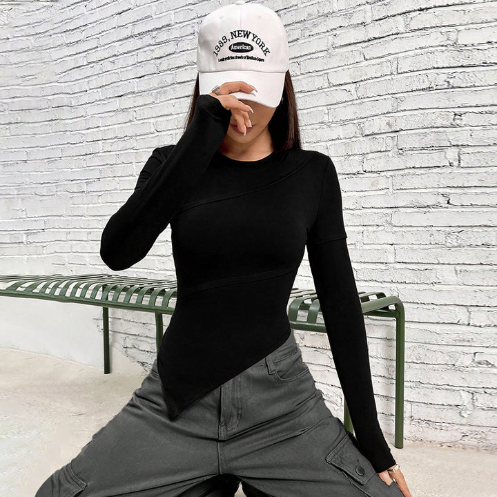 Chemise à manches longues ajustée pour femmes avec un design asymétrique et une coupe à la mode Levoire