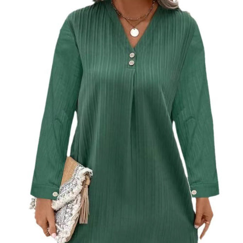 Blouse Femme à Col V avec Fines Rayures et Détails Bouton Levoire