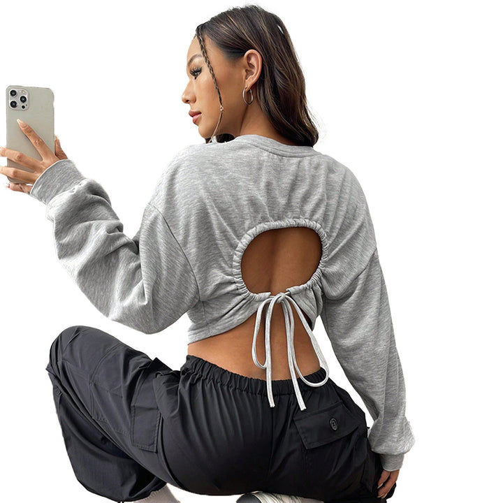 Sweatshirt court décontracté pour femmes avec manches larges et col rond Levoire