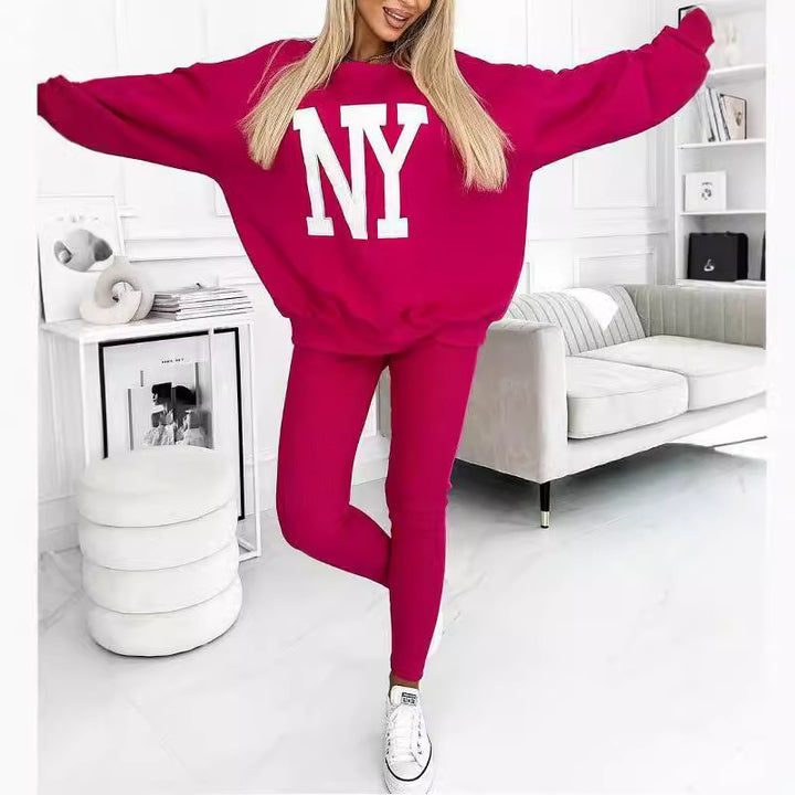 Pull décontracté surdimensionné pour femmes avec logo floral et leggings assortis Levoire
