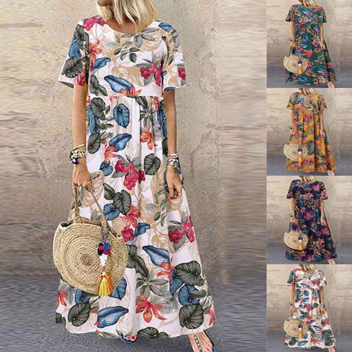 Levoire | Robes pour femmes Vintage Imprimé floral Libre Courte à manches