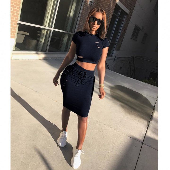 Ensemble femme de top court et jupe-pantalon ajustée avec cordon de serrage Levoire