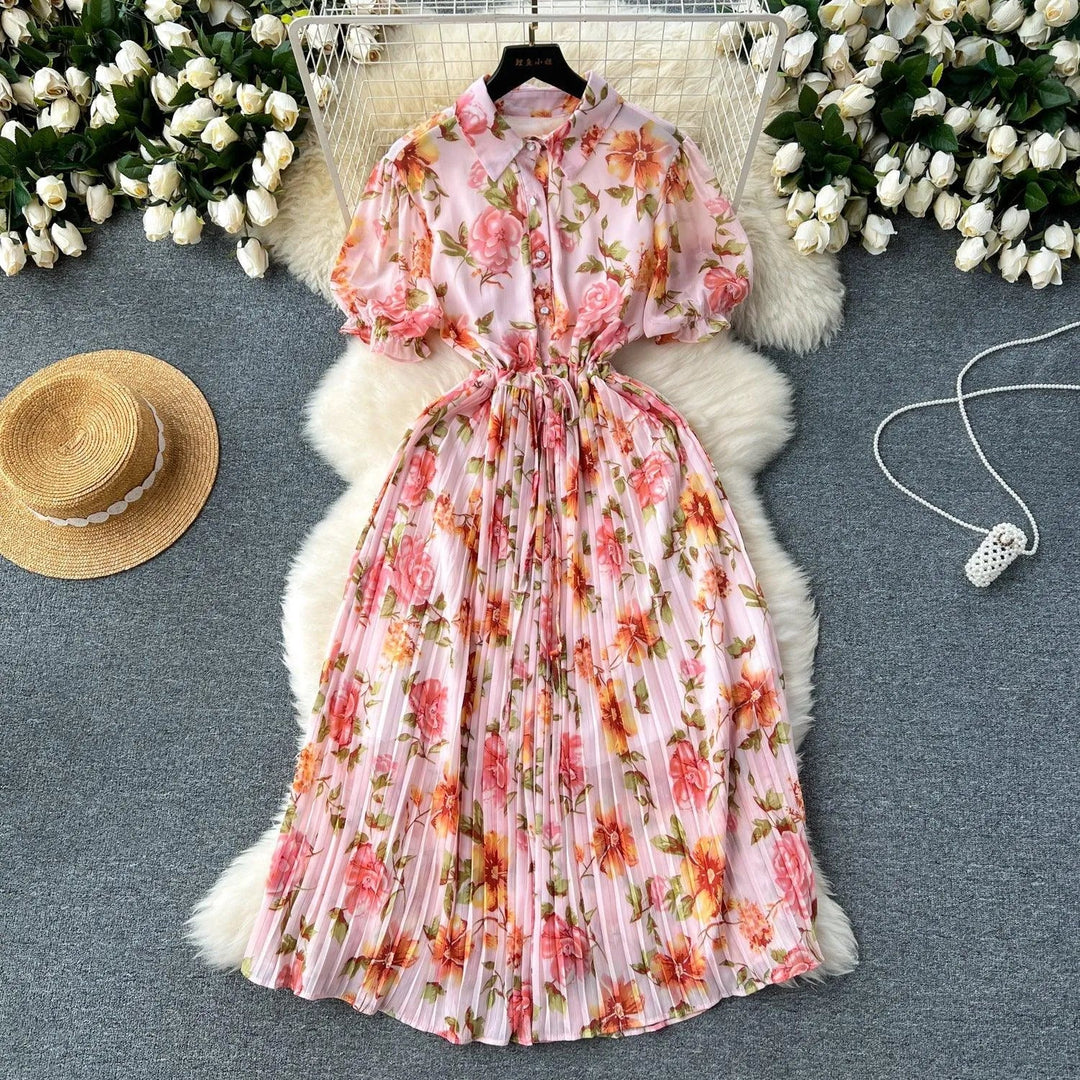 Levoire | Robe rétro française avec des rubans Rosa Taille libre
