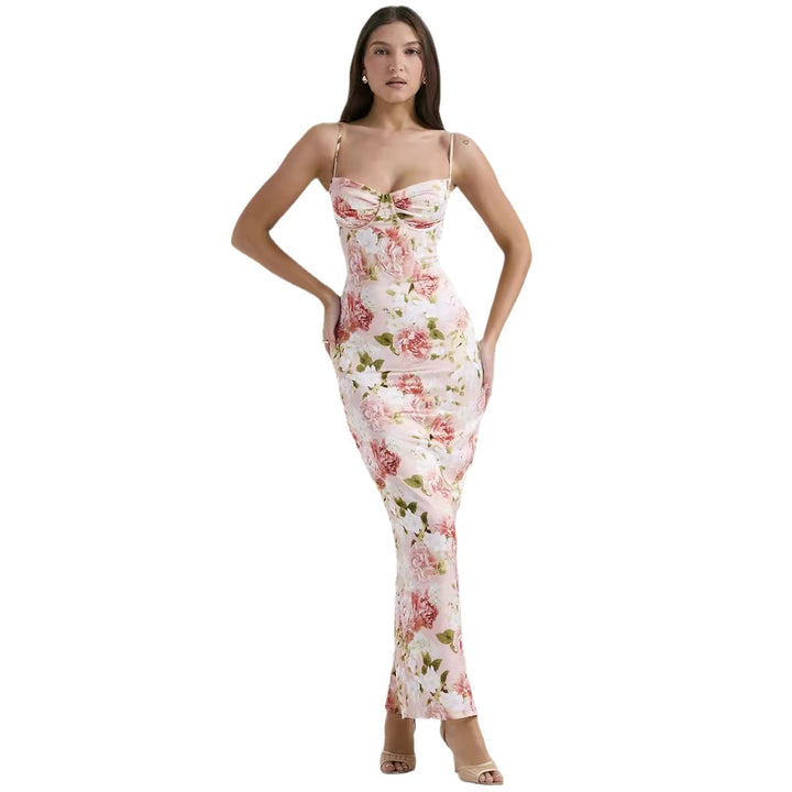 Robe maxi élégante pour femmes avec motif floral et bretelles spaghetti ajustables Levoire