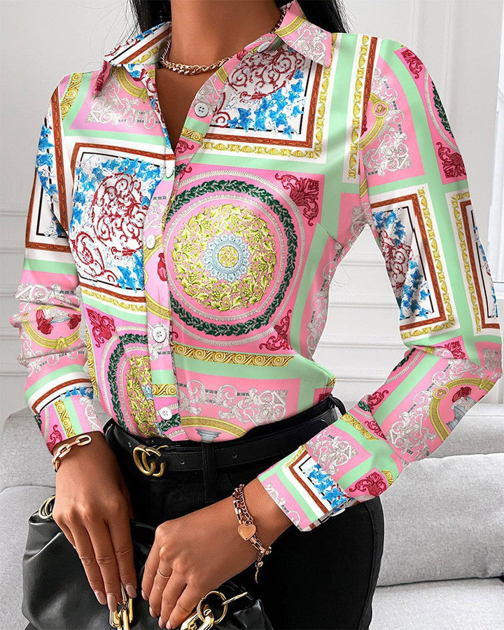Levoire | Élégante chemise à manches longues imprimée printemps-automne Rosa Paino