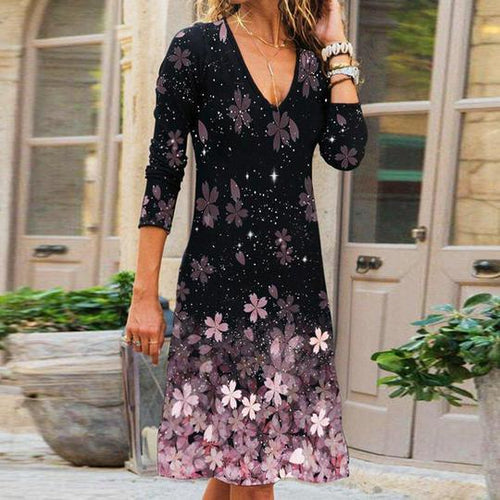 Levoire | Élégant robe à fleurs à manches longues et col rond