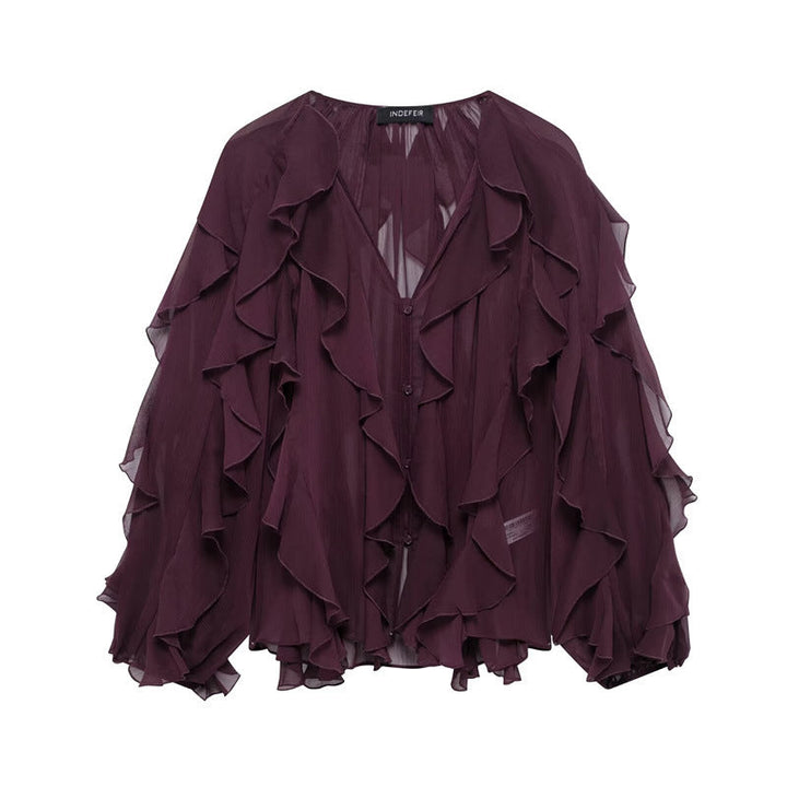 Levoire | Conception de rembourrage superposé Niche rembourrage à manches longues rouge foncé