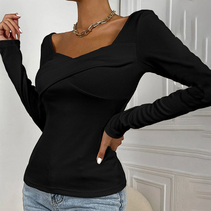 Bodysuit pour femmes à manches longues avec design enveloppant décoratif Levoire
