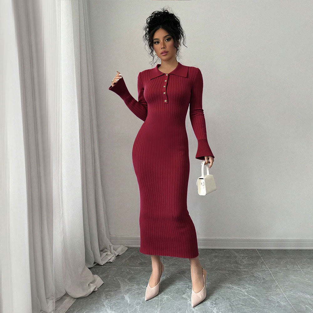 Robe maxi ajustée pour femme avec col polo et patte de boutonnage Levoire
