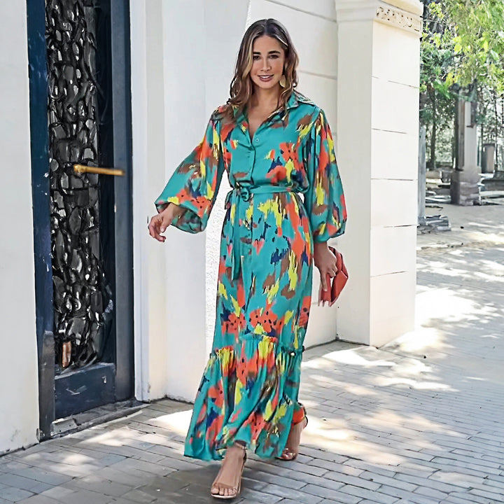 Robe maxi pour femmes avec des motifs colorés et des manches volumineuses Levoire