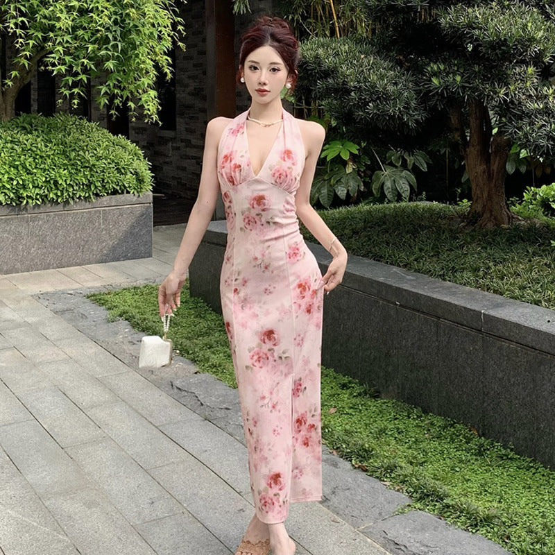 Levoire | Robe dos nu Halterneck Retro Fleurie Sexy Robe