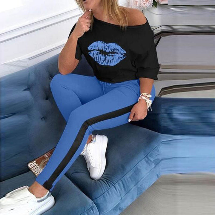 Sweatshirt à motif lèvres pour femmes et leggings sportifs Levoire