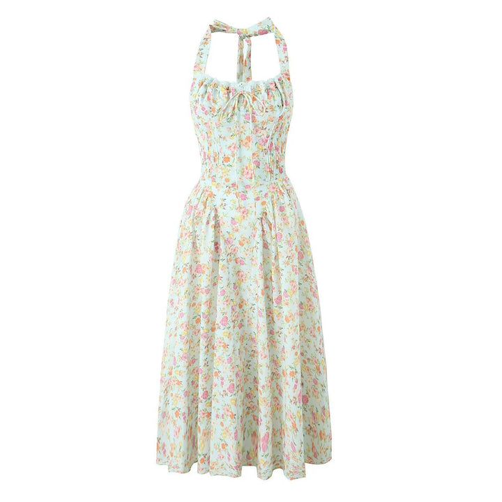 Levoire | Robe Maxime à Dos Nu Romantique Fleur verte 7212