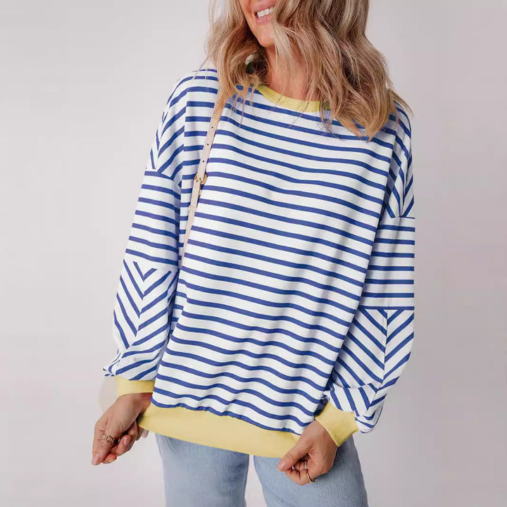 Dames sweat-shirt décontracté rayé avec coupe boxy et finitions contrastées Avriane