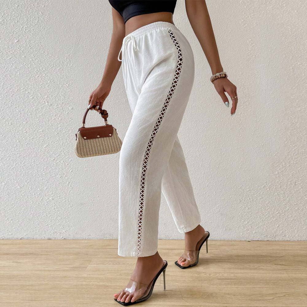 Pantalon large en coton pour femmes avec détails de volants sur le côté Levoire